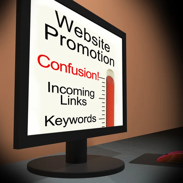 Promoción del sitio web en el monitor Mostrando marketing en línea — Foto de Stock