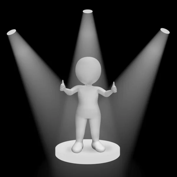 White Spotlights On Thumbs Up Character Showing Fame And Perform — Stock Photo, Image