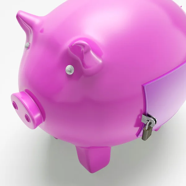 Piggybank com porta fechada mostra dinheiro seguro — Fotografia de Stock
