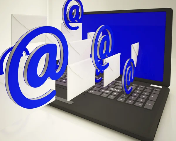 Mail Signs Leaving Laptop Shows Ongoing Messages — Stock Photo, Image