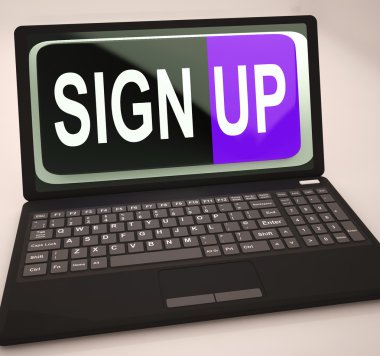 düğme üstünde laptop kaydolun Web sitesi kayıt gösterir