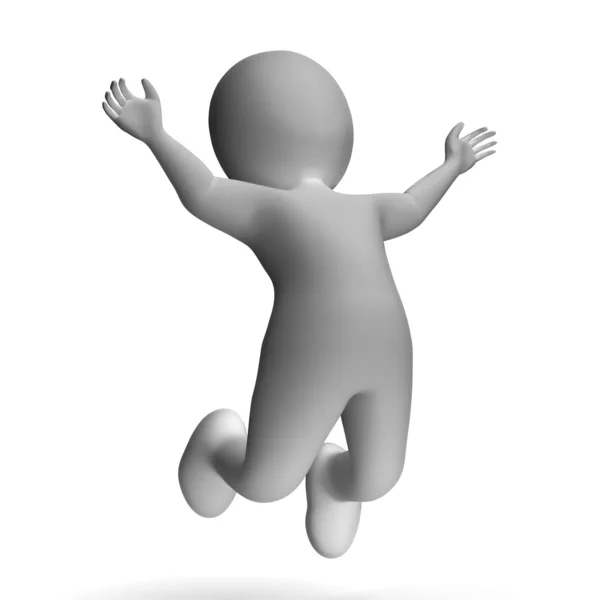 Jumping 3d Character Showing Excitement And Joy — Stock Photo, Image
