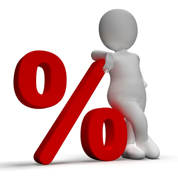 Sinal percentual com o homem 3d mostra porcentagem ou desconto — Fotografia de Stock