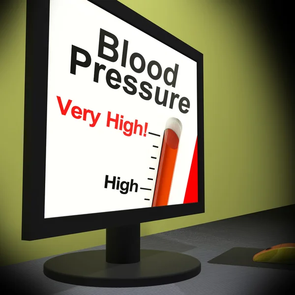 Presión arterial en el monitor que muestra niveles muy altos o poco saludables — Foto de Stock