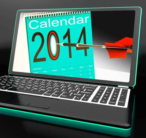 Calendario 2014 En el ordenador portátil Mostrando planes de futuro — Foto de Stock