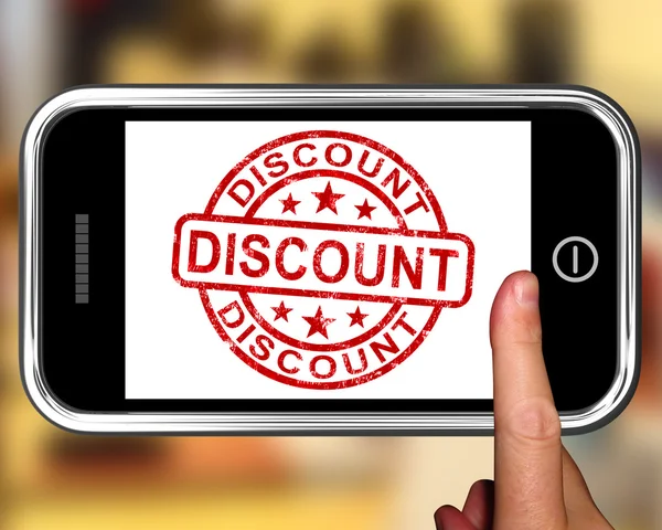 Discount On Smartphone Shows Promotional Products — Stock Photo, Image