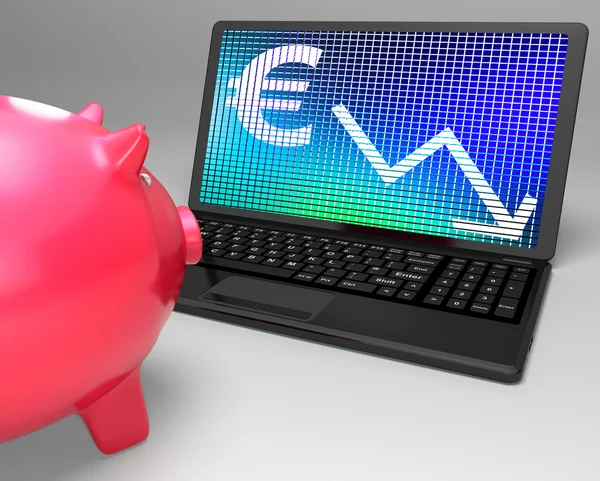 Euro Symbol On Laptop Showing European Looses — Stock Photo, Image