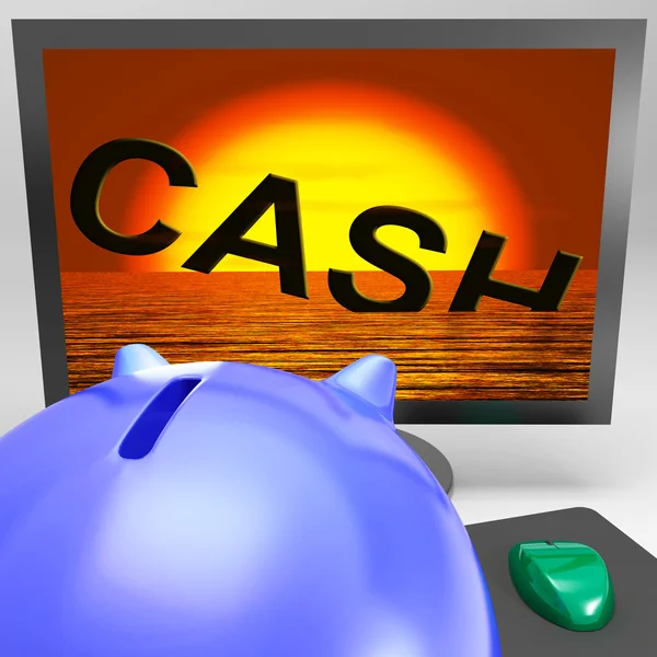 Cash Sinking On Monitor Showing Monetary Crisis — Stock Photo, Image