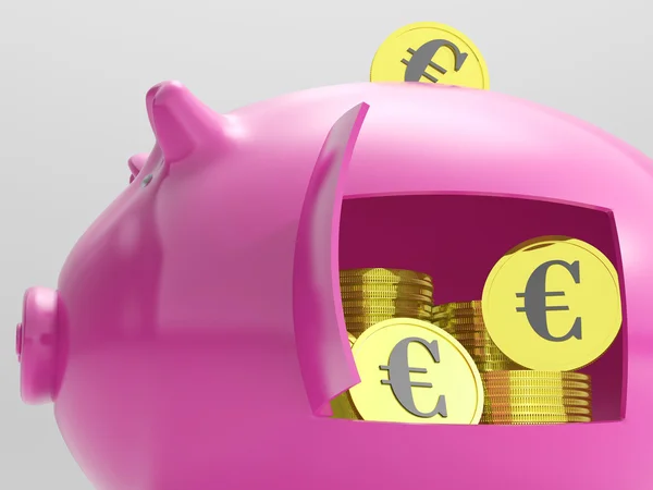 Euros In Piggy Shows Currency And Investment — Stock Photo, Image