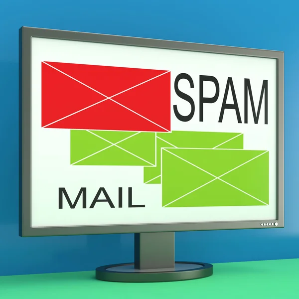 Los sobres del Spam y del correo en monitor demuestran seguridad en línea — Foto de Stock