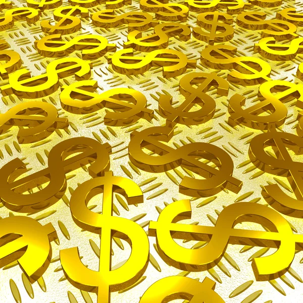 Dollar Symbols Over The Floor Shows American Investment — Stock Photo, Image