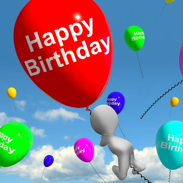 Luftballons am Himmel zeigt Happy Birthday feiern — Stockfoto