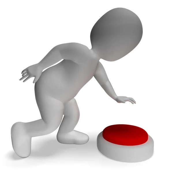 Button Pushed By 3d Man Showing Start Or Control — Stockfoto