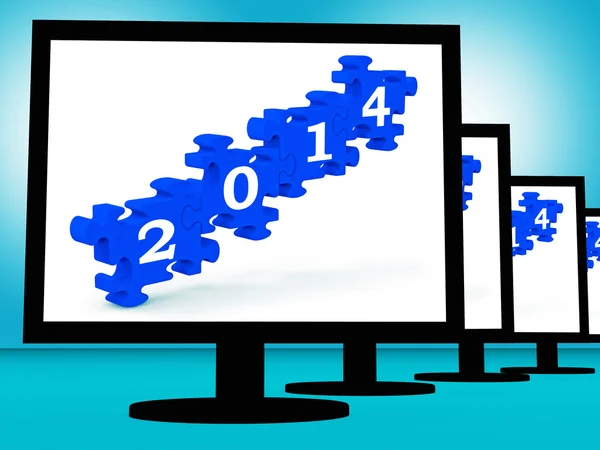 2014 On Monitors Shows Future Calendar — Stock Photo, Image