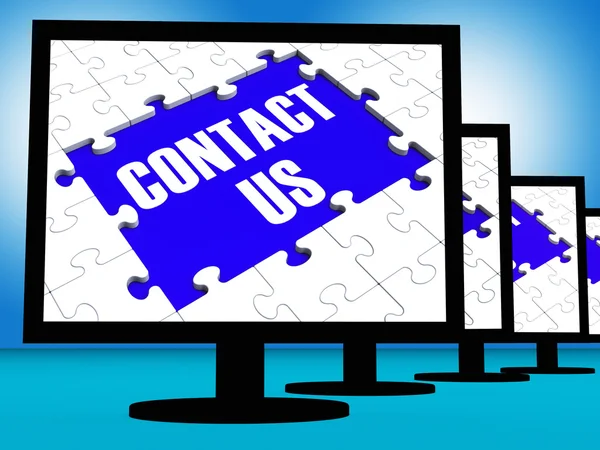 Contact Us On Monitors Shows Assistance — Stock Photo, Image