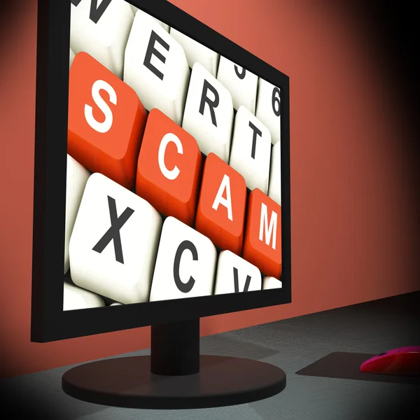 Scam On Monitor Showing Schemes — Stock Photo, Image