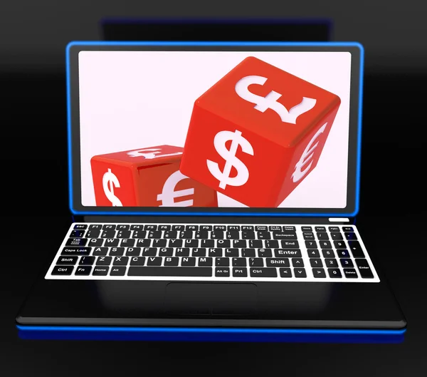 Currencies Dices On Laptop Showing Global Finances — Stock Photo, Image