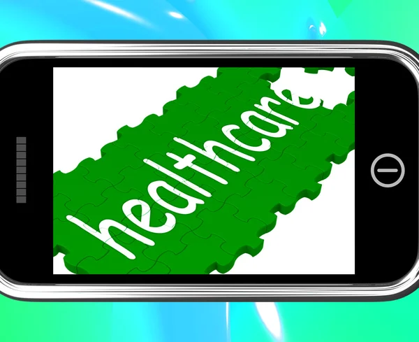 Cuidados de saúde em Smartphone mostra cuidados médicos — Fotografia de Stock