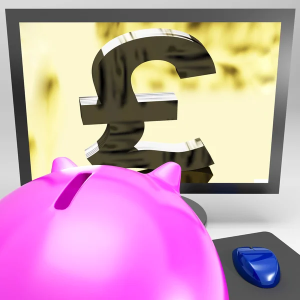 Pound Symbol On Monitor Showing Kingdom Wealth — Stock Photo, Image