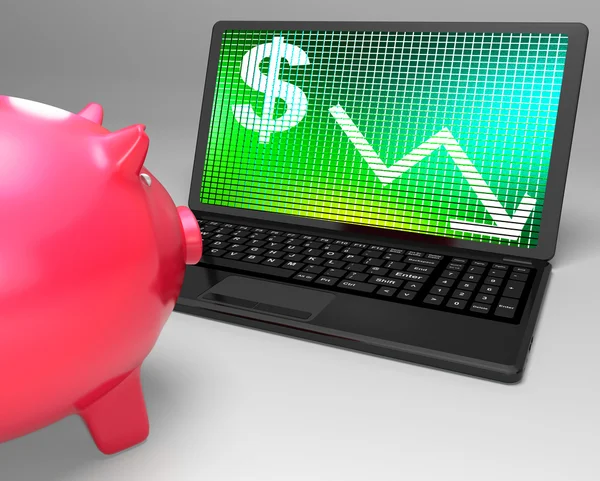 Symbol dolara na laptopa pokazuje amerykański ryzyka walutowego — Zdjęcie stockowe