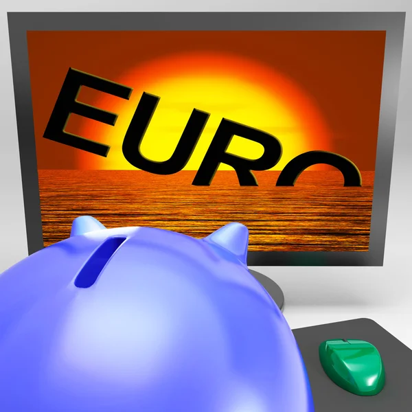 Euro Sinking On Monitor Shows Financial Risk — Stock Photo, Image
