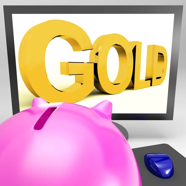 El oro en el monitor muestra riqueza —  Fotos de Stock