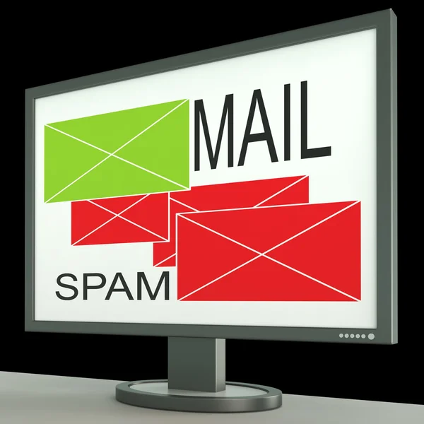 El correo y el Spam sobres en monitor que muestra rechazado —  Fotos de Stock