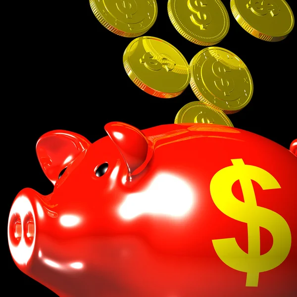 Coins Entering Piggybank Showing American Savings — Stock Photo, Image