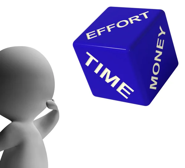 Effort Time Money Dice Representing Ingredients For Business Pro — Stock Photo, Image