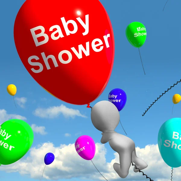 Baby Shower On Balloons In Sky Shows Newborn Birth Message — Stock Photo, Image