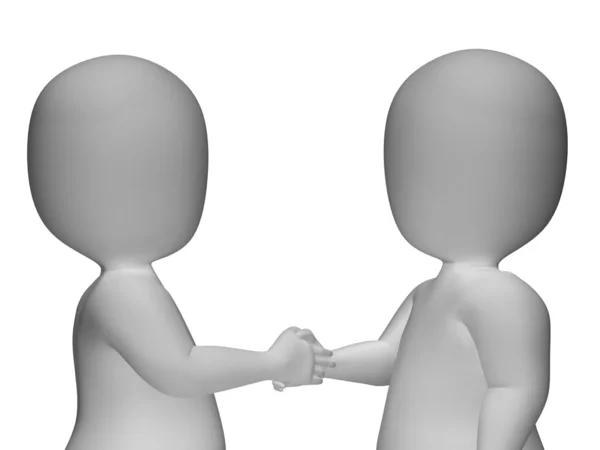 3d Characters Shaking Hands Shows Greeting Or Deal — Stock Photo, Image