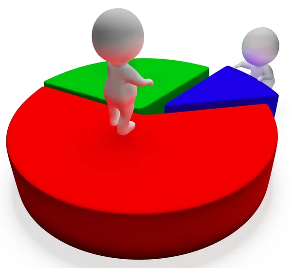Pie Chart And 3d Characters Showing Statistics Report — Stock Photo, Image