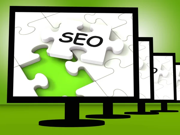 Monitörde gösterilen optimize seo arama — Stok fotoğraf