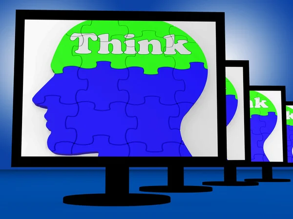 Think On Brain On Monitors mostra la soluzione umana — Foto Stock