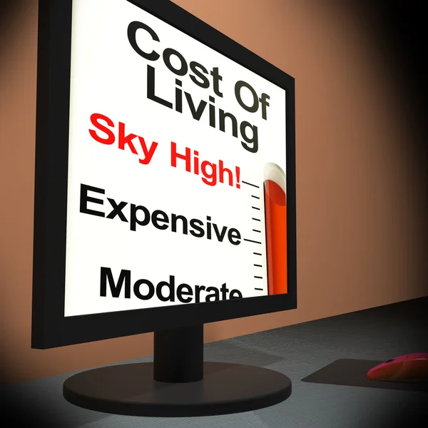 Lebenshaltungskosten auf Monitor zeigen Budget — Stockfoto