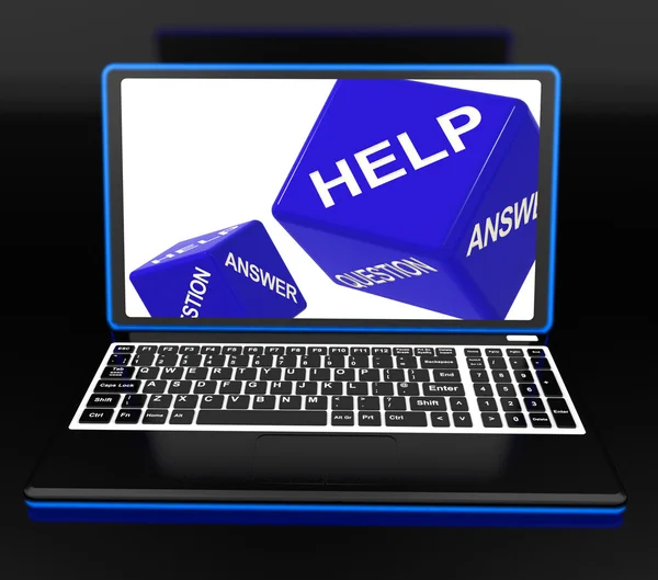 Hjälp tärningar på laptop visar stöd — Stockfoto