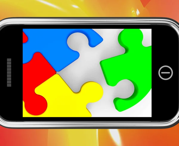 Last Piece On Smartphone Shows Solving — Stock Photo, Image