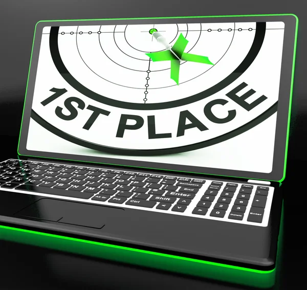 1st Place On Laptop Showing Targeting Victory — Stock Photo, Image