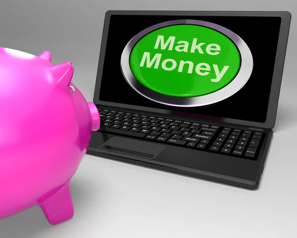 Make Money Button On Laptop Showing Investments — Stock Photo, Image