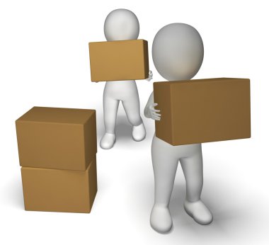 hareketli paketleri gösterilen 3d karakterler tarafından teslim