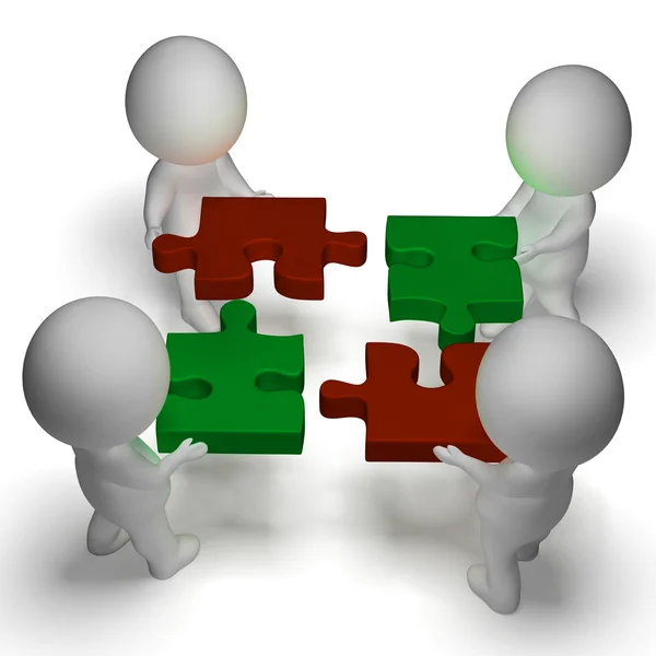 Jigsaw Pieces Being Joined Shows Teamwork And Assembling — Stock Photo, Image