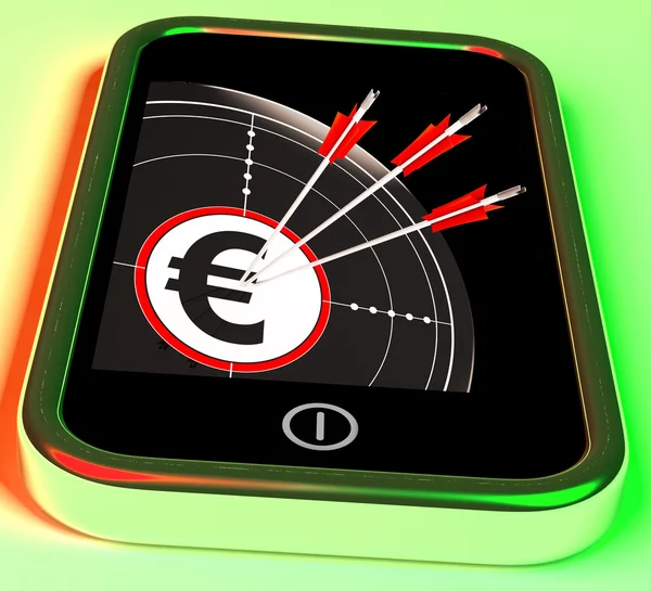 Euro-Symbol auf dem Smartphone zeigt europäische Gewinne an — Stockfoto