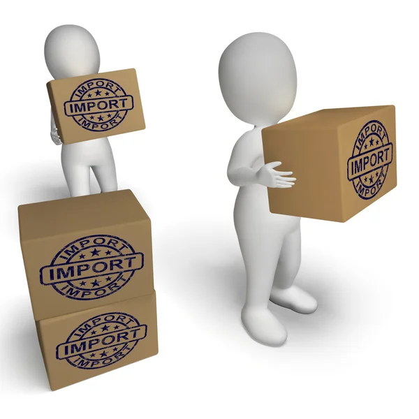Importa timbro sulle scatole Mostra l'importazione di merci e merci — Foto Stock