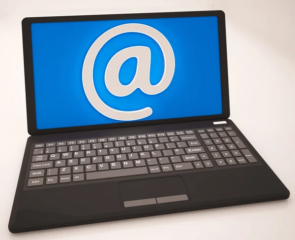 At Sign On Laptop Shows Website Contact — Stock Photo, Image