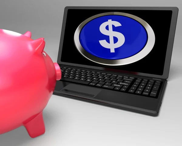 Para birimleri gösterilen laptop Doları simge düğmesi — Stok fotoğraf