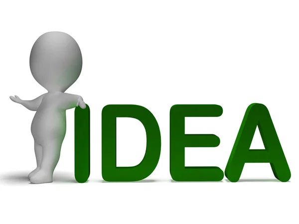 Idea Word And 3d Man Shows Thinking And Invention — Stock Photo, Image