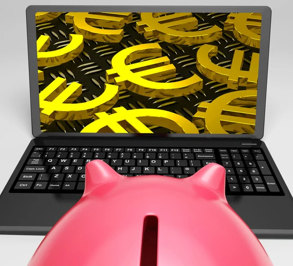 Euro Laptop Screen Shows Money In Europe — Stock Photo, Image