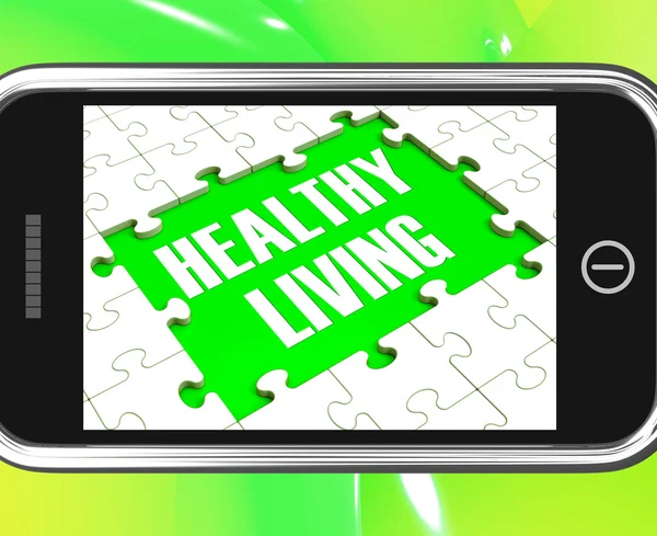Leva hälsosamt på smartphone visar hälsa kost — Stockfoto