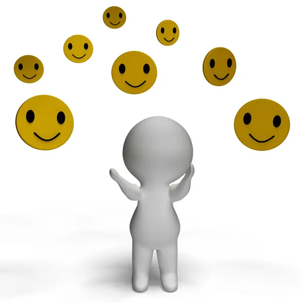 Sonrisas de emoticonos y el carácter 3d muestra felicidad — Foto de Stock