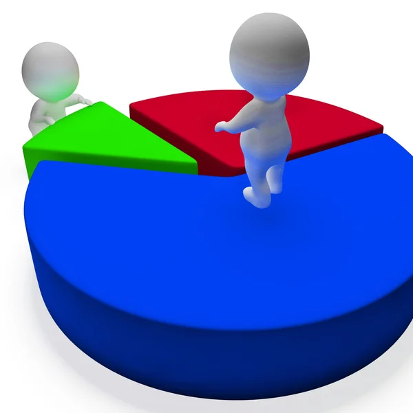 Pie Chart And 3d Characters Shows Statistics Report — Stock Photo, Image
